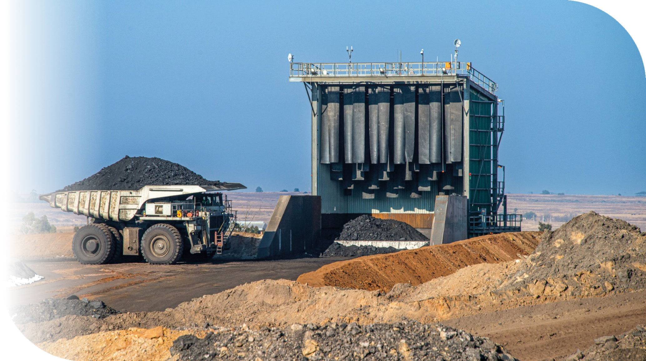 Offloading coal at the tip bin at our Mafube open-pit operation, Mpumalanga